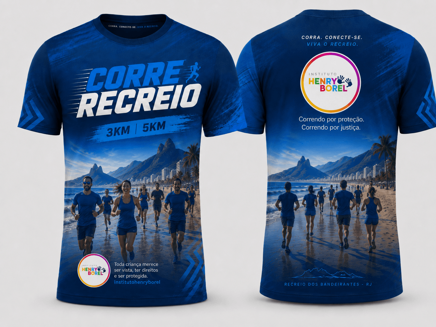 Camiseta oficial do Corre Recreio, frente e costas